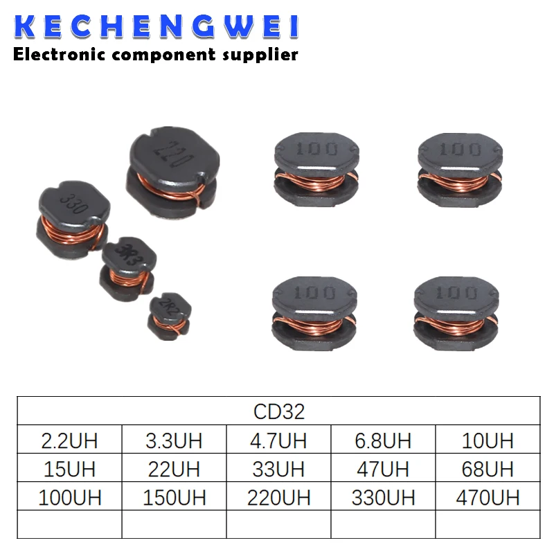 20PCS SMD Inductor CD32 Power Inductance 2.2UH 3.3UH 4.7UH 6.8UH 10UH 15UH 22UH 33UH 47UH 68UH 100UH 150UH 220UH 330UH 470UH