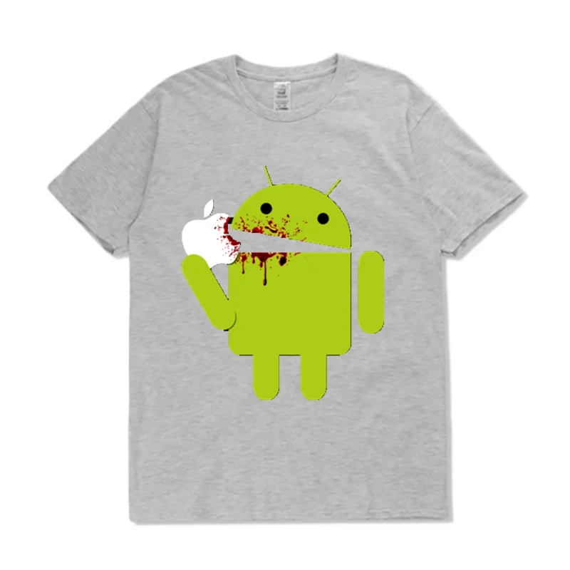 Summer printed T-shirt Android eat apple logo mobile T-Shirt Funny fashion cotton short sleeve men\'s top