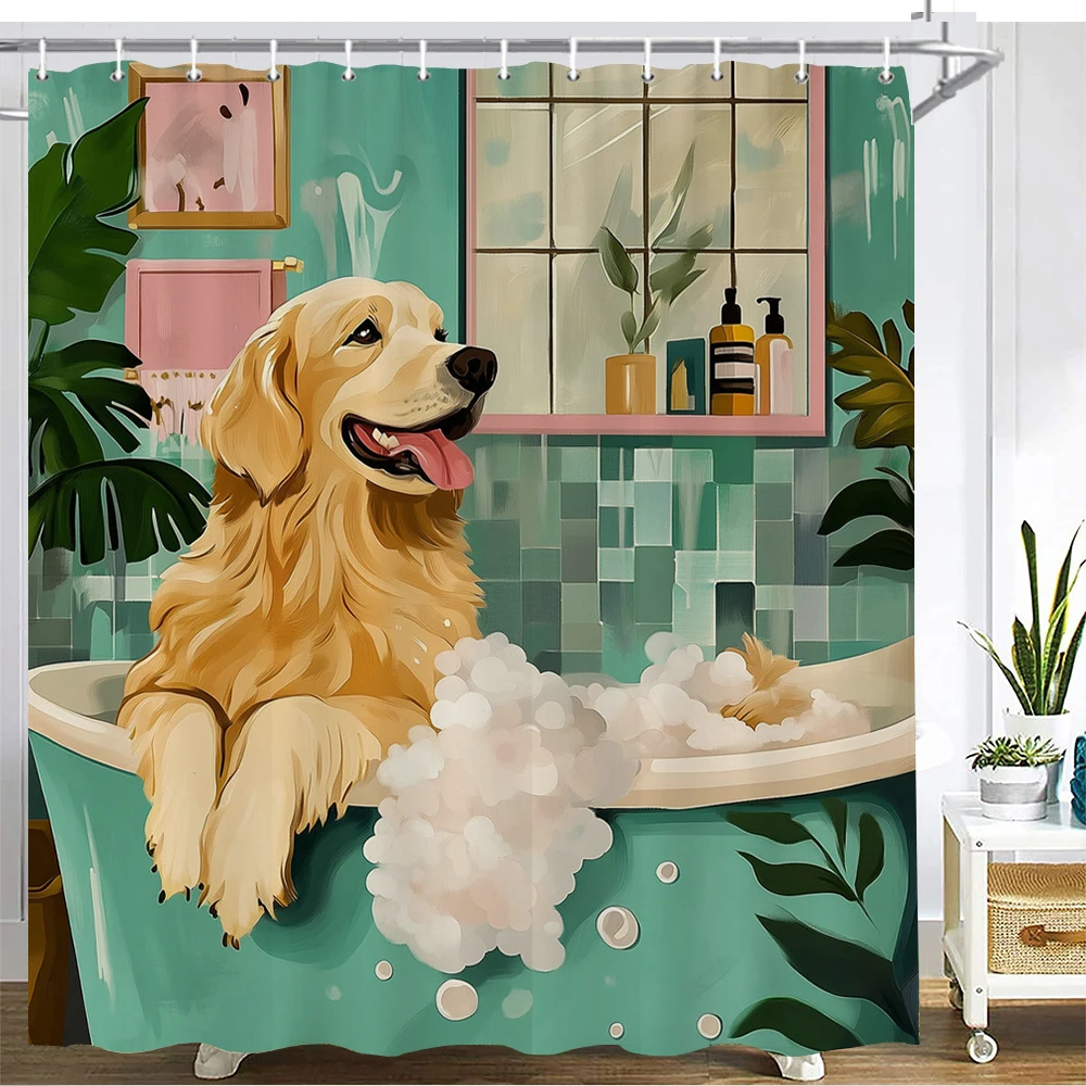 

Cartoon lovely bathing cat and dog animals Shower Curtain For Waterproof Fabric Art Bathroom Curtains Decor With Hooks