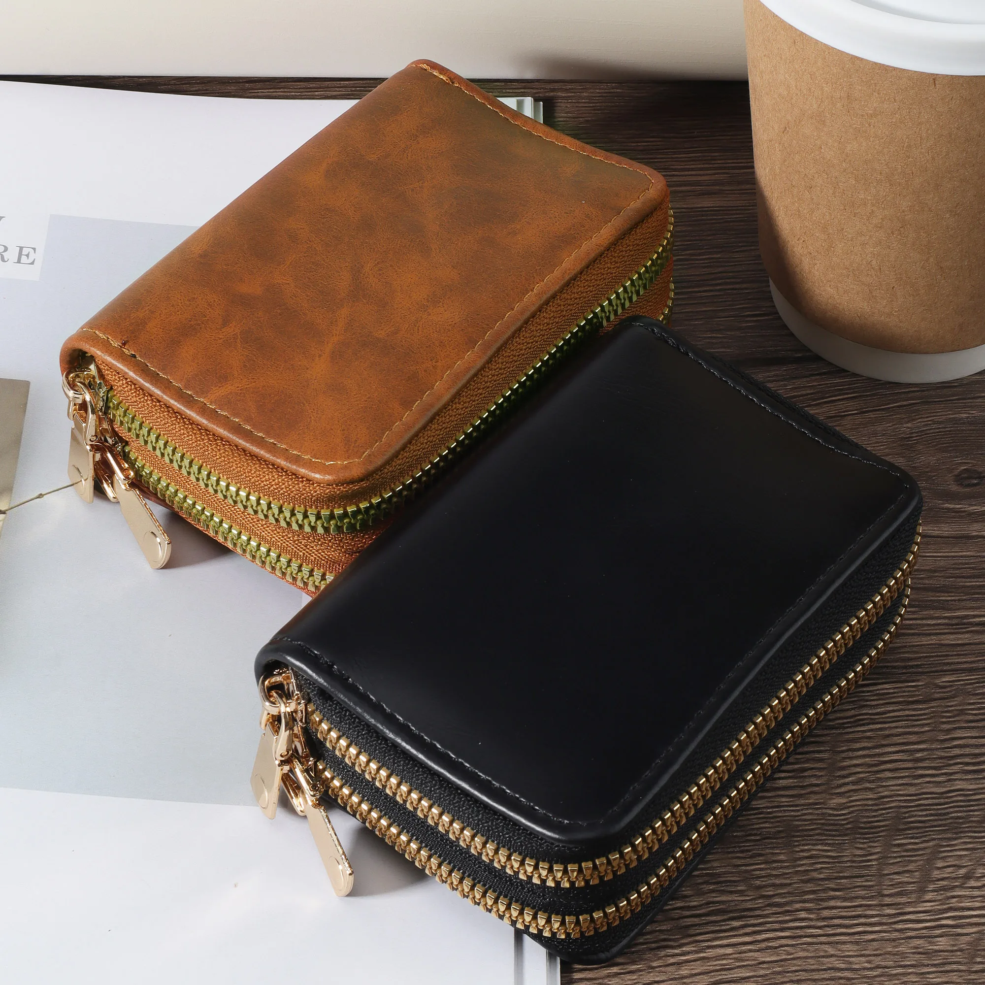 Double Zipper Versatile Wallet Women's Short Credit Card Holder Multifunctional Large Capacity Coin Purse