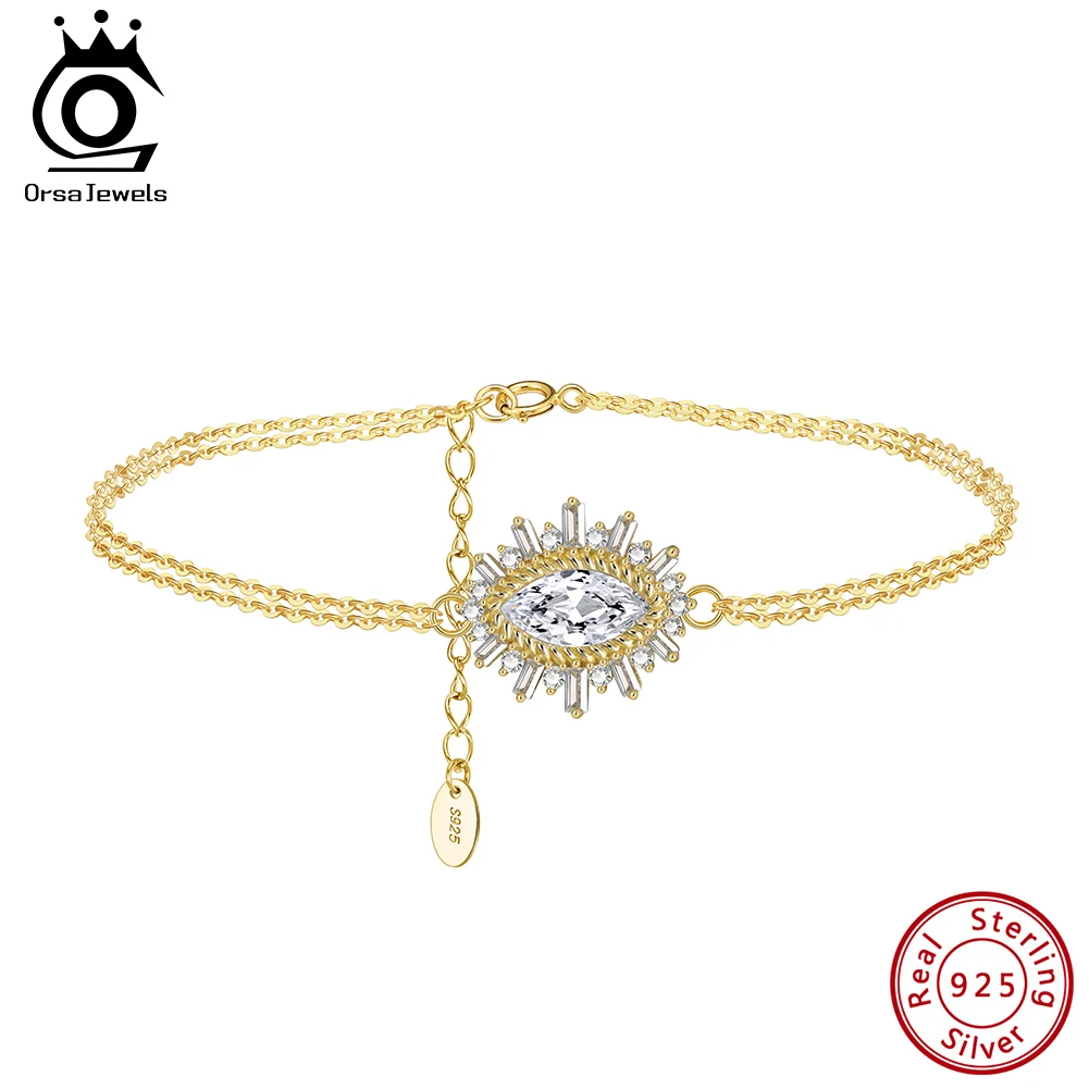 

ORSA JEWELS Sparkling Cubic Zircon Turkish Evil Eye Bracelets 925 Sterling Silver Women Daily Party Bracelet Birthday Gift SB146