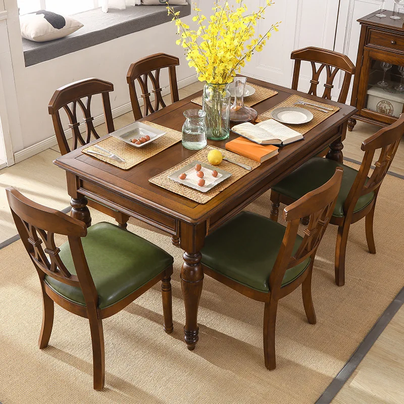 American Dining Table, Solid Wood Dining Table, Chairs, Combination Living Room, Rectangular Home Dining Table Furniture, One Ta