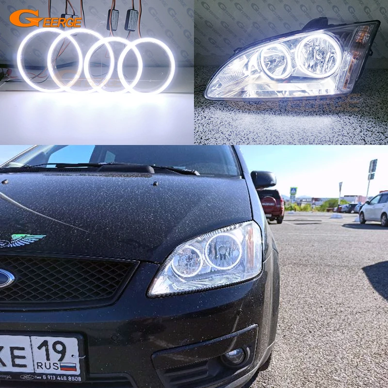For Ford Focus C-Max C Max 2003 2004 2005 2006 2007 2008 2009 2010 Day Light DRL Ultra Bright COB Led Angel Eyes Kit Halo Rings