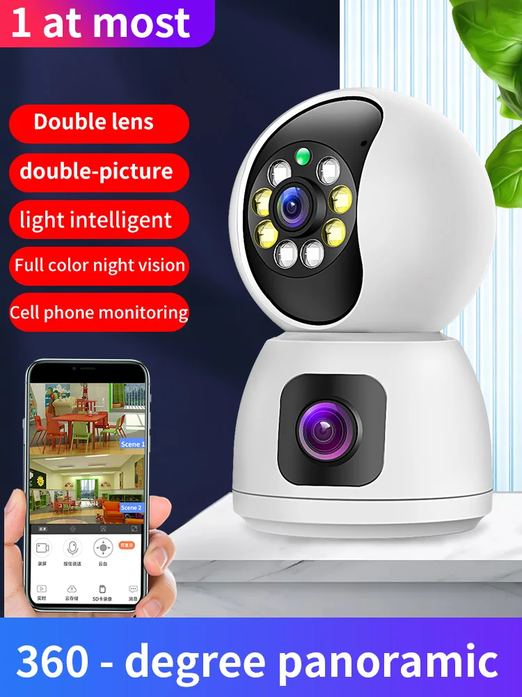 2MP 1080P  Double  Lens Linkage Wireless PTZ IP Dome  Camera Full Color AI Humanoid Detection  Home Security CCTV Baby Monitor