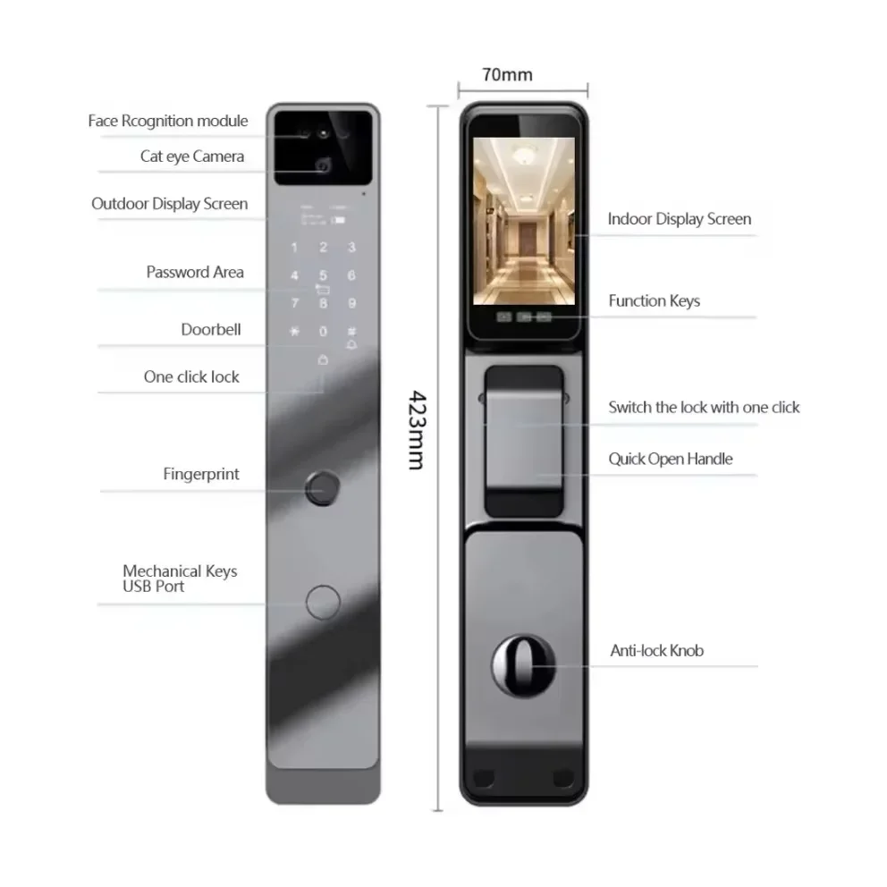 005Smartier Fully Automatic Digital Fingerprint Smart Door Lock 3d Face Recognition With Camera Cerradura Tuya  Wifi Aluminium L