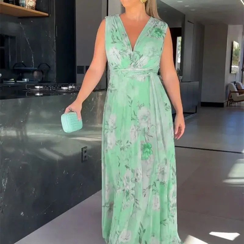 Novedades de verano de 2025: vestido de gasa estampado con hombros descubiertos y espalda descubierta