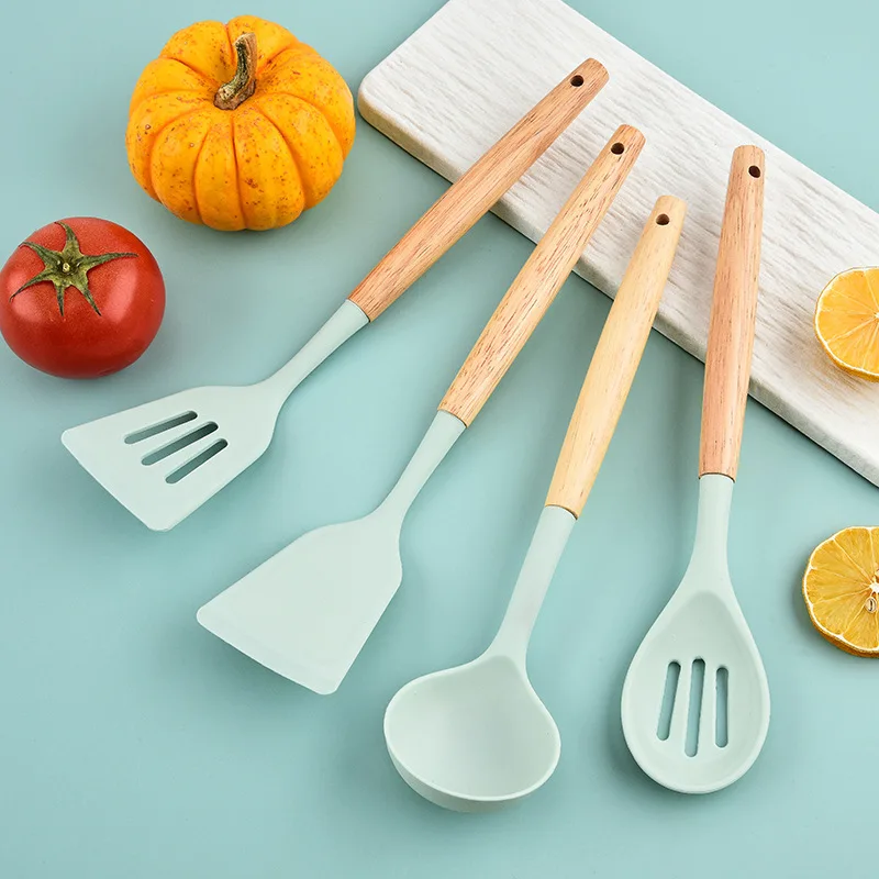 Manufacturer direct sales mini silicone cooking spatula food grade soup spoon 12 piece set 600g silicone kitchenware set