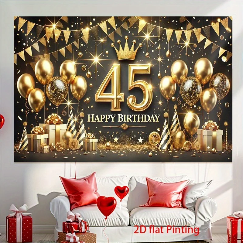 1 Stück übergroßer, gold-schwarzer Geburtstags-Hintergrund mit der Zahl 45 als Mittelstück – elegante, große Ballonbogen-Dekoration – 45. Geburtstag – Detail 5
