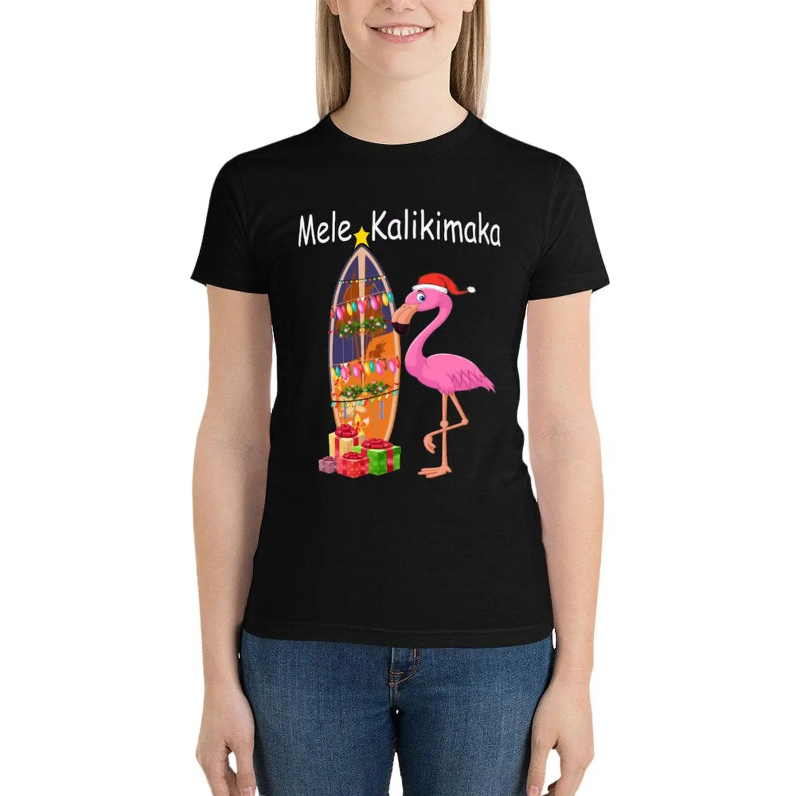 

Mele Kalikimaka Flamingo Christmas Hawaiian Hawaii T-Shirt Aesthetic clothing animal print shirt for girls cotton t shirts Women