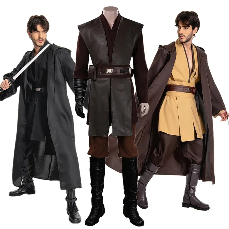 Disfraz de Anakin para hombre, disfraz de Carnaval de Halloween, capa con capucha de caballero, uniforme de fantasía, chaleco, pantalones, cinturón, trajes de disfraz de batalla espacial