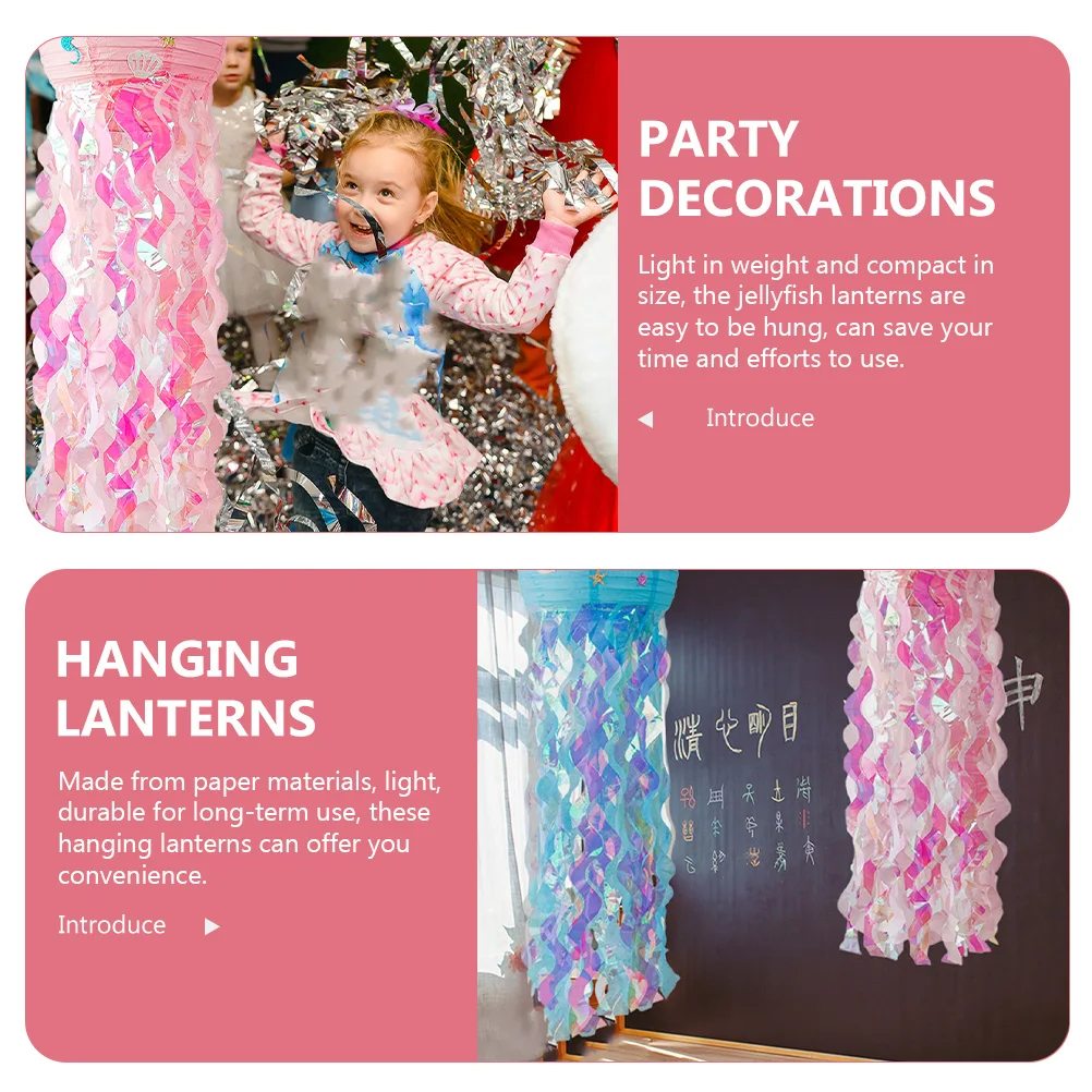 

3Pcs Jellyfish Paper Lanterns Pink Yellow Green Hanging Decor Birthday Party Decorations Under The Sea Theme Cake