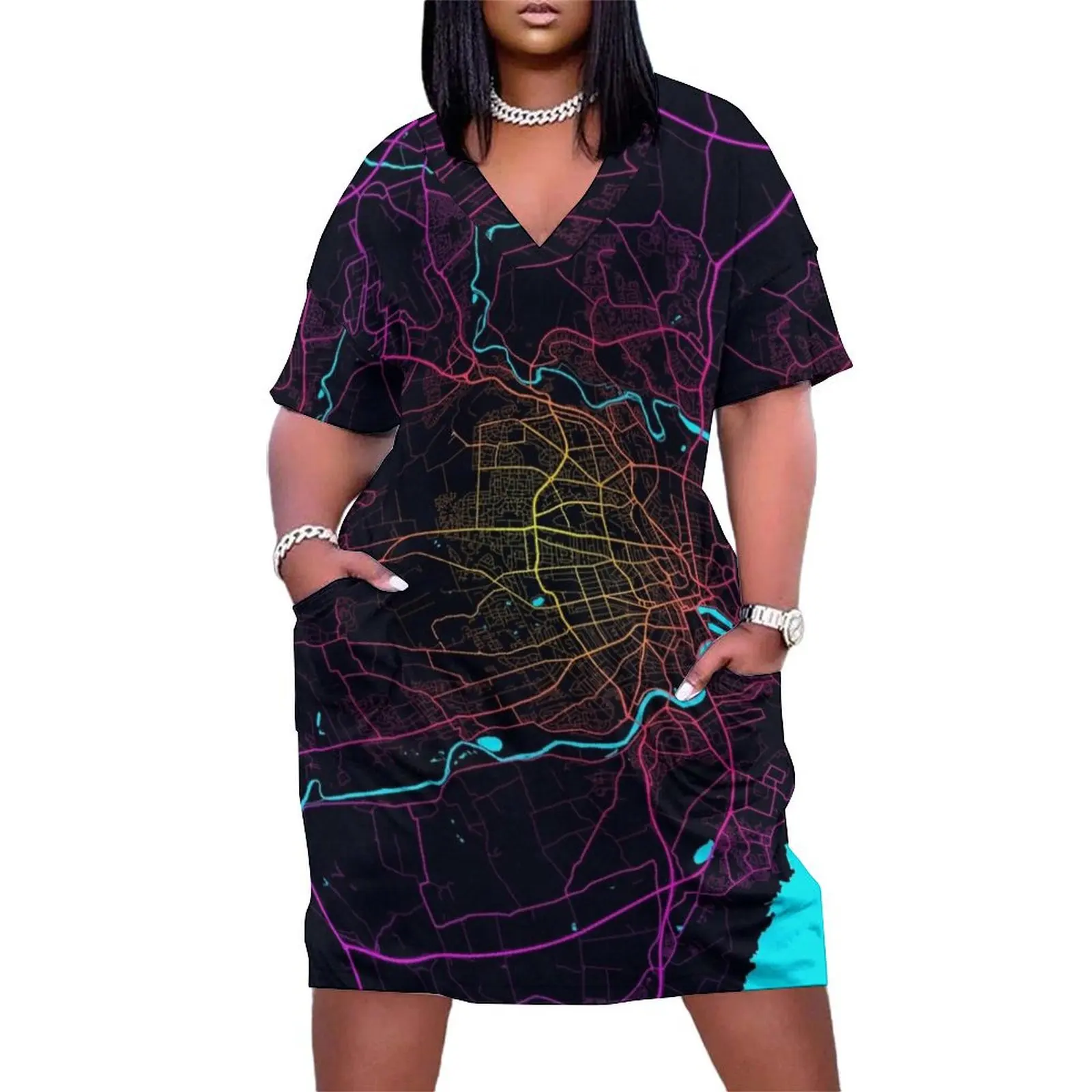 Aberdeen City Map of Scotland - Neon Loose Pocket Dress sensual sexy dress for women dresses summer dresses for womens