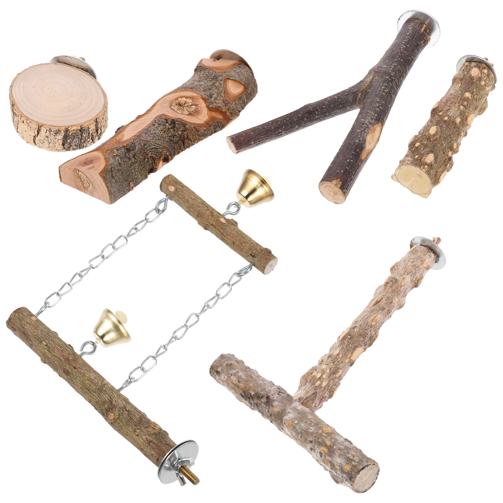 

6pcs Bird St St Set Parrot Bird Perch Toys Cage Swing Training Supplies Natural Wood Pet Accessories