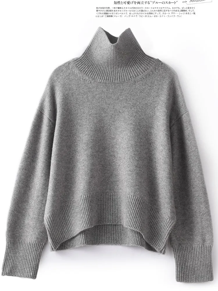 Autumn and winter new 100% pure cashmere sweater women\'s thick turtleneck sweater pullover loose knit sweater