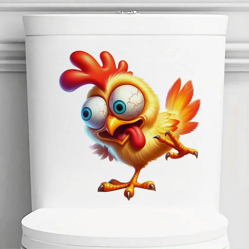 Rooster Standing on One Foot Decal, Used for Toilet Lid, Wall, Door, Cabinet, Window, Car Decoration, Vinyl Cartoon Decal