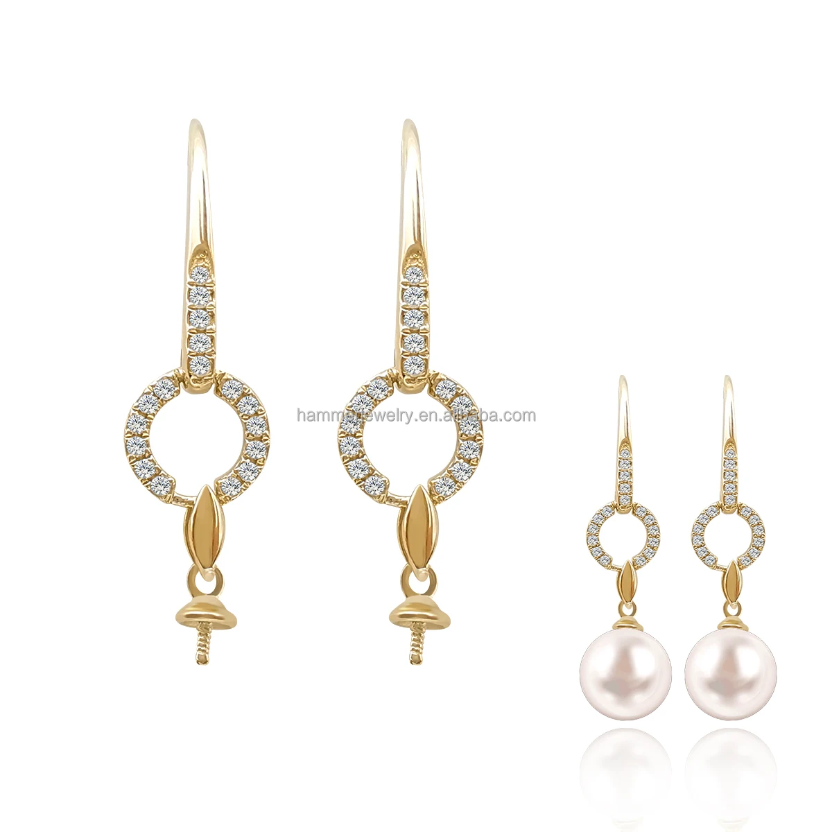 

Luxury 14K Solid Gold Mounting For Pearl Earrings Natural Diamond Jewelry Findings Pearl Earring Semi Mounts