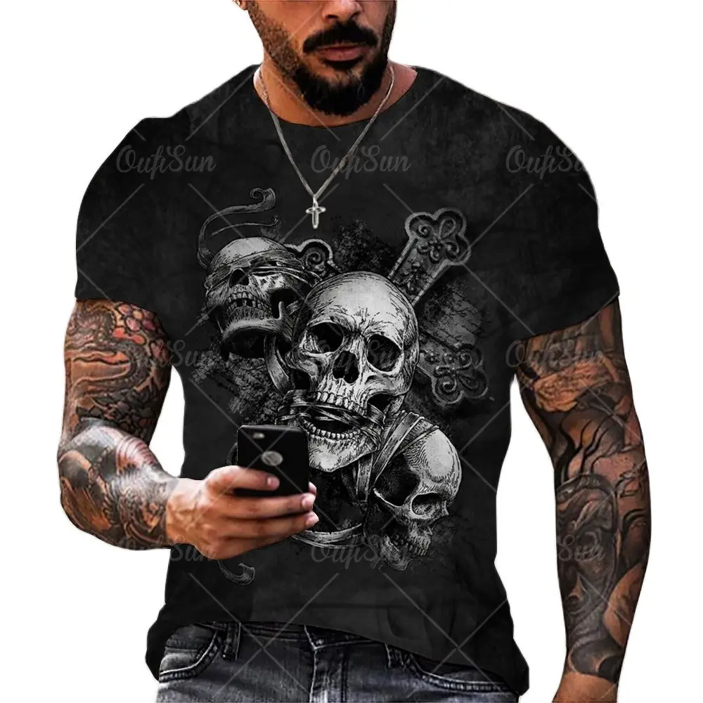 Vintage Horror Skull 3d Print Men\'s T-shirt Summer Classic Casual O Neck Short Sleeve Fashion Loose Oversized Tops Tee Shirt Men