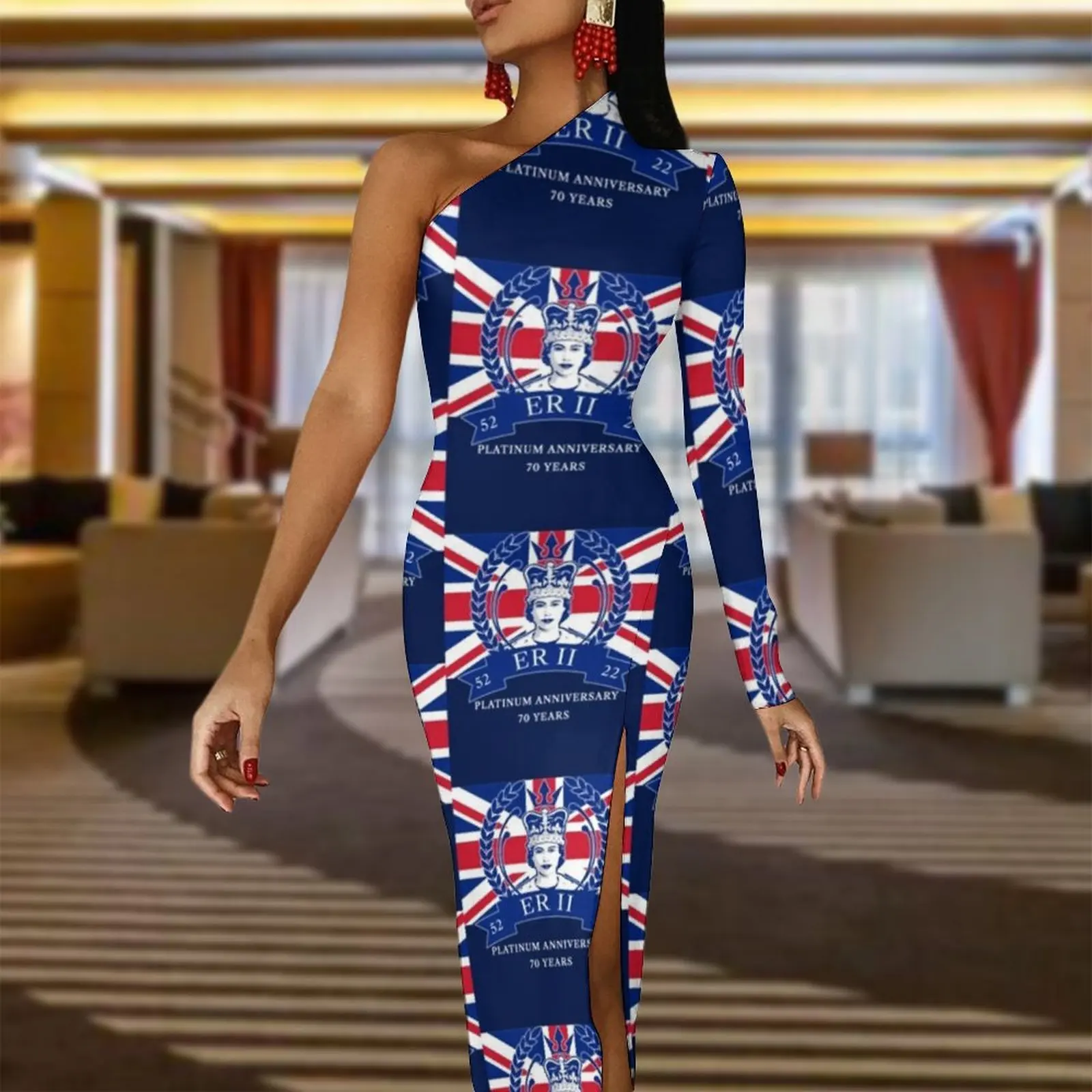 Queen Elizabeth II Maxi Dress Long Sleeve Jubilee 70 Years Elegant Bodycon Dress Aesthetic Long Dresses Female Custom Clothing