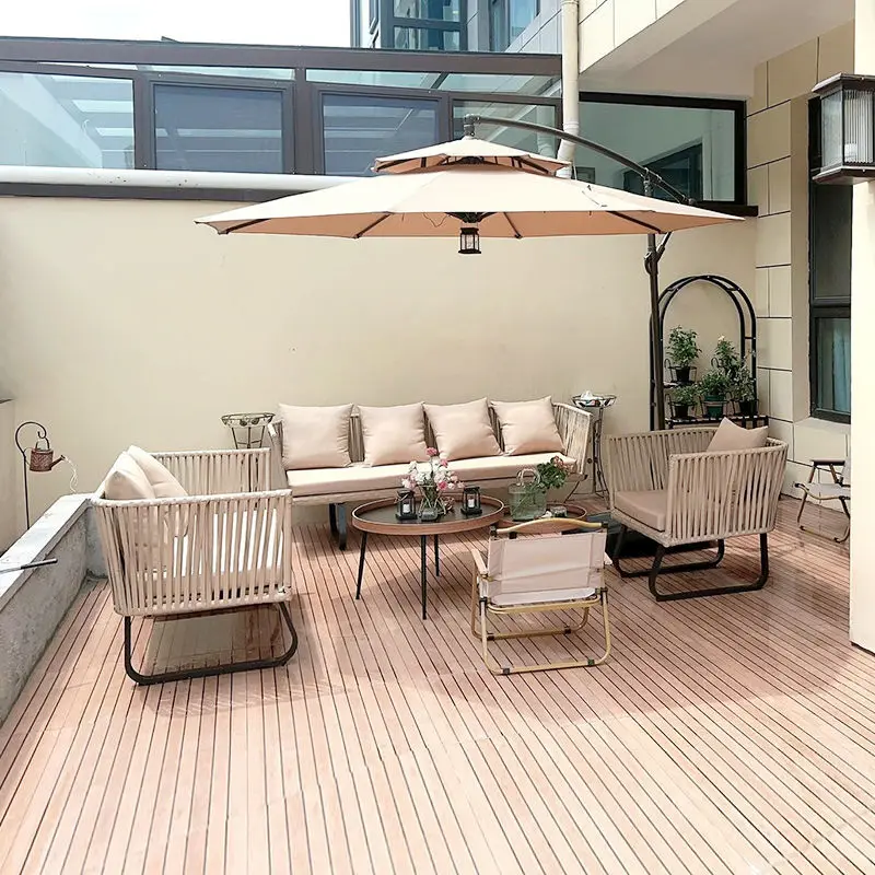 

Outdoor rattan sofa waterproof sunscreen courtyard milk tea shop card seat balcony outdoor sofa direct supply