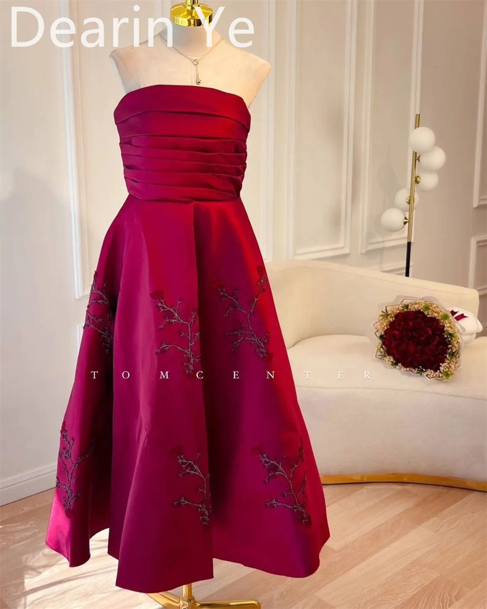 Customized Evening Dress Formal Dearin Strapless A-line Floor Length Skirts Embroidery Bespoke Occasion Dresses Prom Gown Saudi