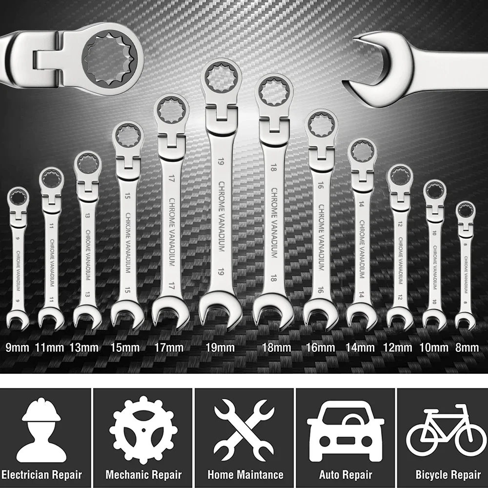 DUTRIEUX Multi-function Steel Double-ended Plum Wrench Set Gear Ring Chrome Vanadium Combination Wrench Metric Ratchet Wrenches