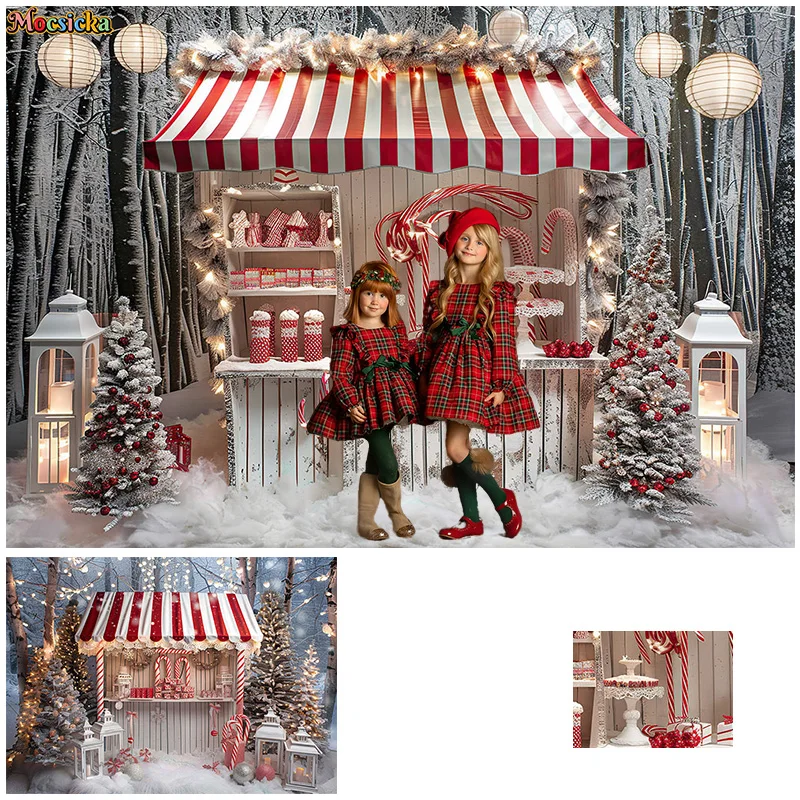 Mocsicka Christma Photography Background Xmas Tree Snowy Dessert Shop Backdrop New Year's Eve Party Kid Birthday Photo Studio