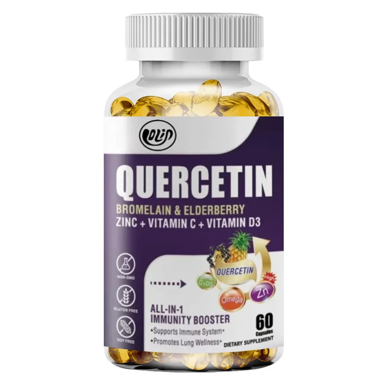 

Quercetin 500mg Capsules Contain Bromelain, Vitamins C and D3, Zinc, and Elderberry - Immune Supplements -60 Capsules