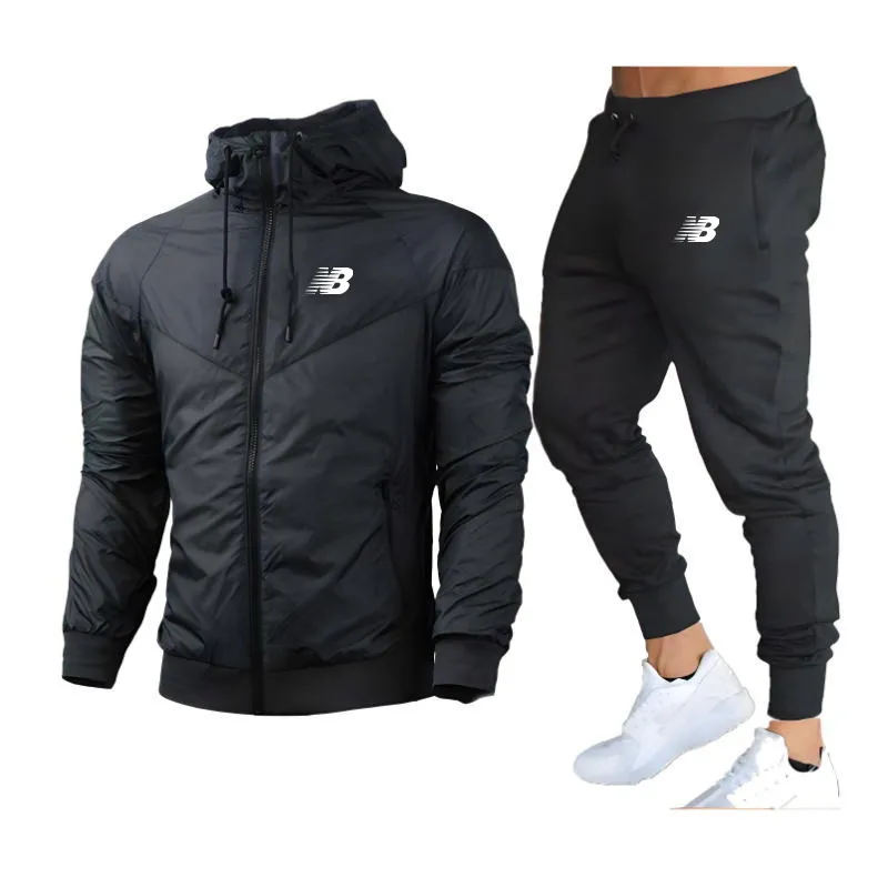 2024 Heren Winter Sport Pak Slim Fit Merk Sportkleding Lange Mouw Hardloopjas, Joggingbroek, Hoge Kwaliteit, 2 Stuks Set