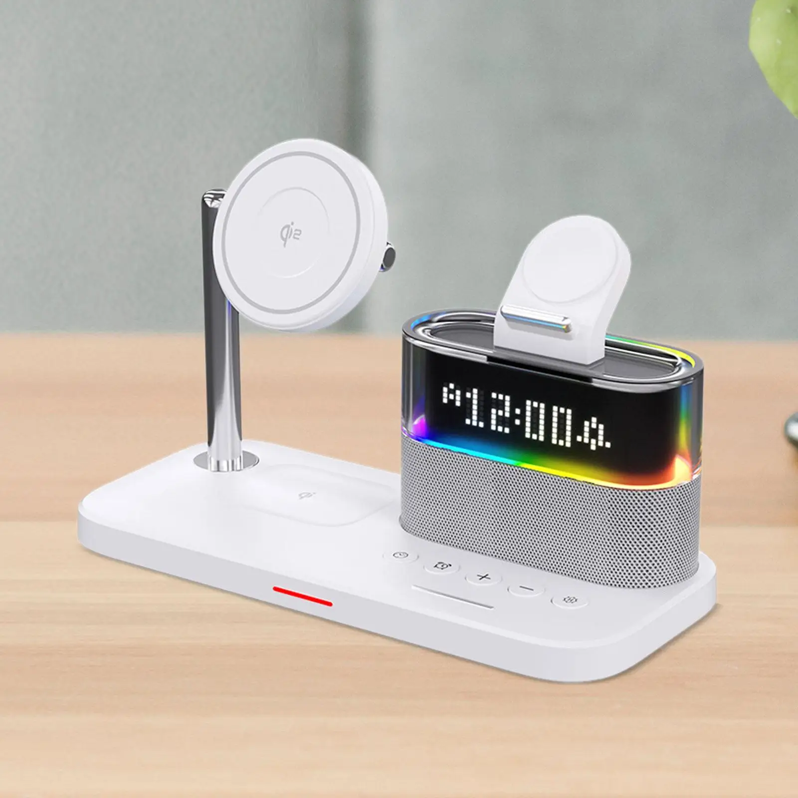 3 in 1 Charging Station with Alarm Clock Desk Clock RGB Light 3 in 1 Wireless Charger Stand Dock for Home Bedroom Office Indoor