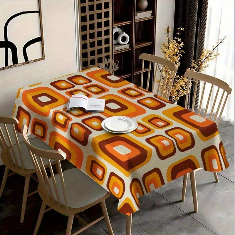 Tischdecke 1 Stück Vintage-Tischdecke Modernes Retro-Geometrisches Muster 70er Jahre Minimalistischer Bohemian-Druck Geeignet für Küche und Esszimmer