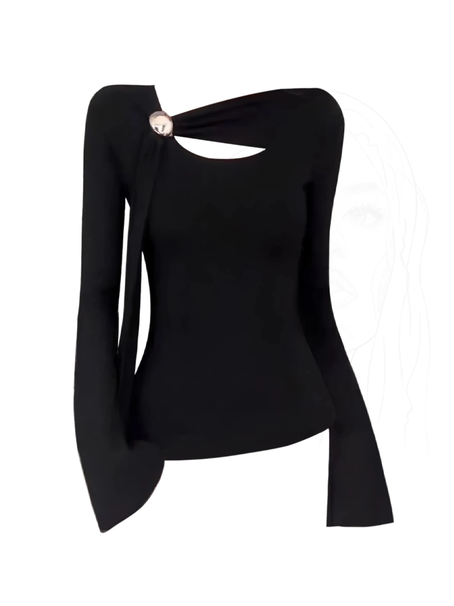 

Women's Black Gothic Y2k T-shirt Vintage Aesthetic Harajuku Gyaru Emo Tee Top Long Sleeve Hollow T-shirts 2000s Clothes Autumn