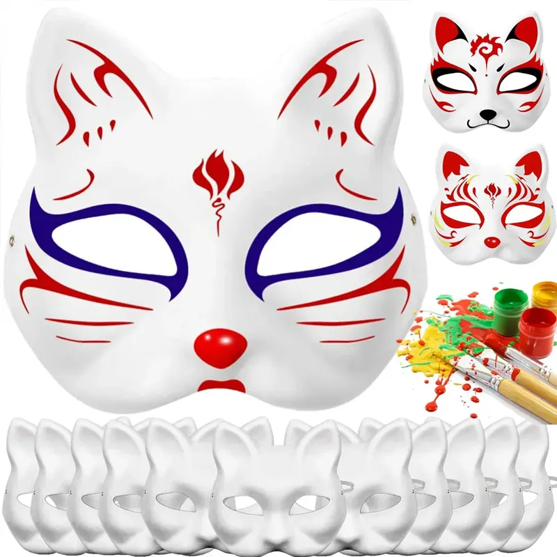 1-10Pcs Cat Fox Mask Halloween Blank Mask Costume for Kids Adults for Holiday Party Role Playing Accessories