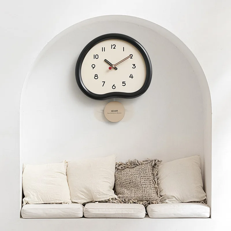 

2025 Modern Silent Large Wall Clock with Creamy Style Swinging Pendulum Fresh Minimalist Design Clock Living Room Home Decor