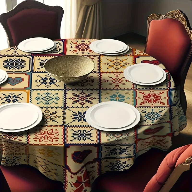 1pc Bohemian geometric element mosaic design for household round tableclothzyc