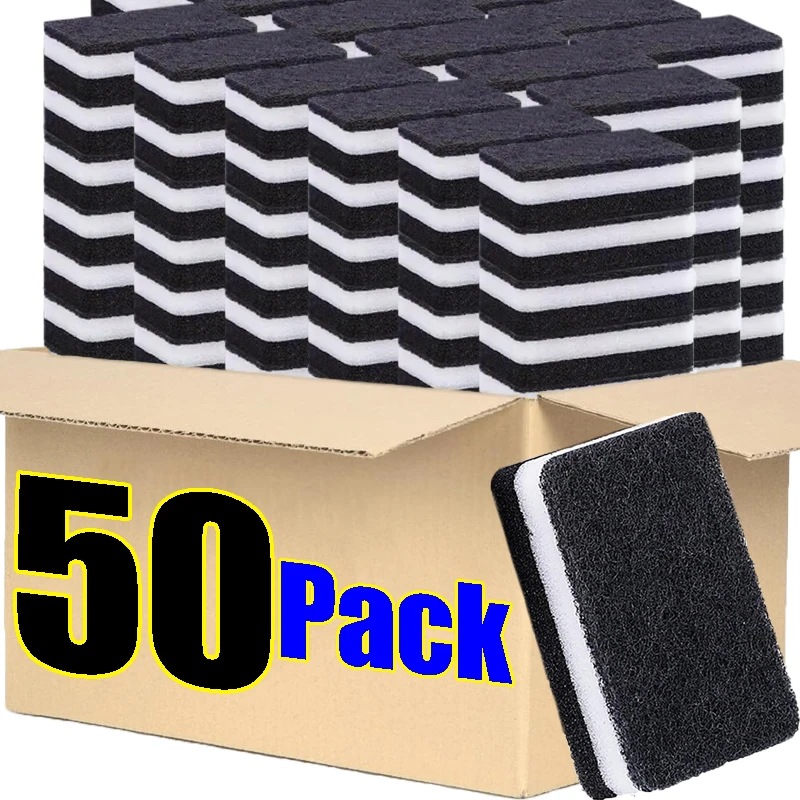 50/5PCS Thickened Sponge Black Clip White Double-sided Household Kitchen Restaurant Cleaning Dishwashing Cloth Rag Pot Brush