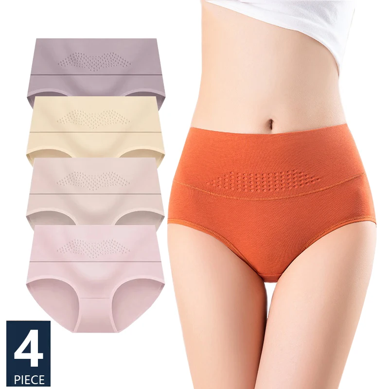 Plus Size 5XL High Waist 4Pcs/Set Cotton Panties Women Solid Briefs Body Shaper Underwear Breathable Comfort Female Lingerie