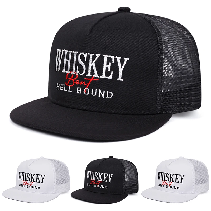 2025, einfacher und kreativer neuer Mesh-Hut, WHISKYH, bestickter Hip-Hop-Hut, Outdoor-Sonnenschutzhut, tägliche Freizeit, Baseballmütze mit flachem Rand