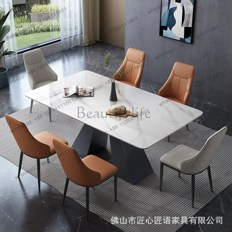 Italian minimalist rock slab dining table dining table eating rectangular table eight-character bracket non-retractable