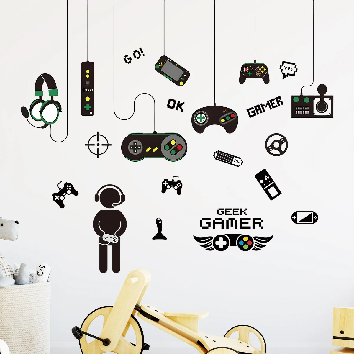 Cartoon E-sports Game Console Wall Sticker Video Game Controller Diy Vinyl Decals for Kids Room Gaming Room Boys Bedroom Decor