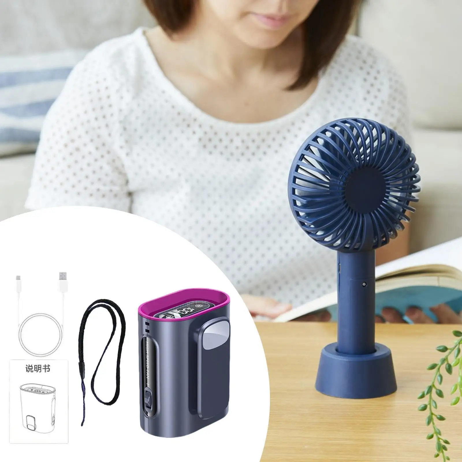 Портативный вентилятор с цифровым дисплеем и подвесной веревкой 100, регулируемая столешница для пеших прогулок, работы на открытом воздухе, дома, пешего туризма, путешествий