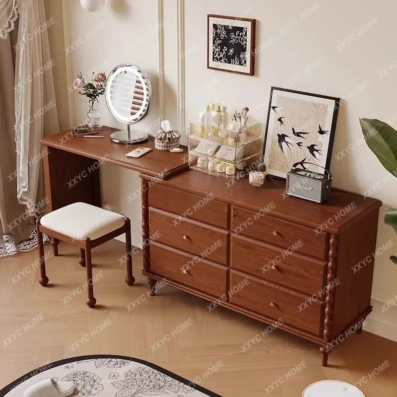 Lemari Kayu Solid Retro, Lemari Penyimpanan Ruang Tamu Meja Rias Dada Prancis Terintegrasi 7446