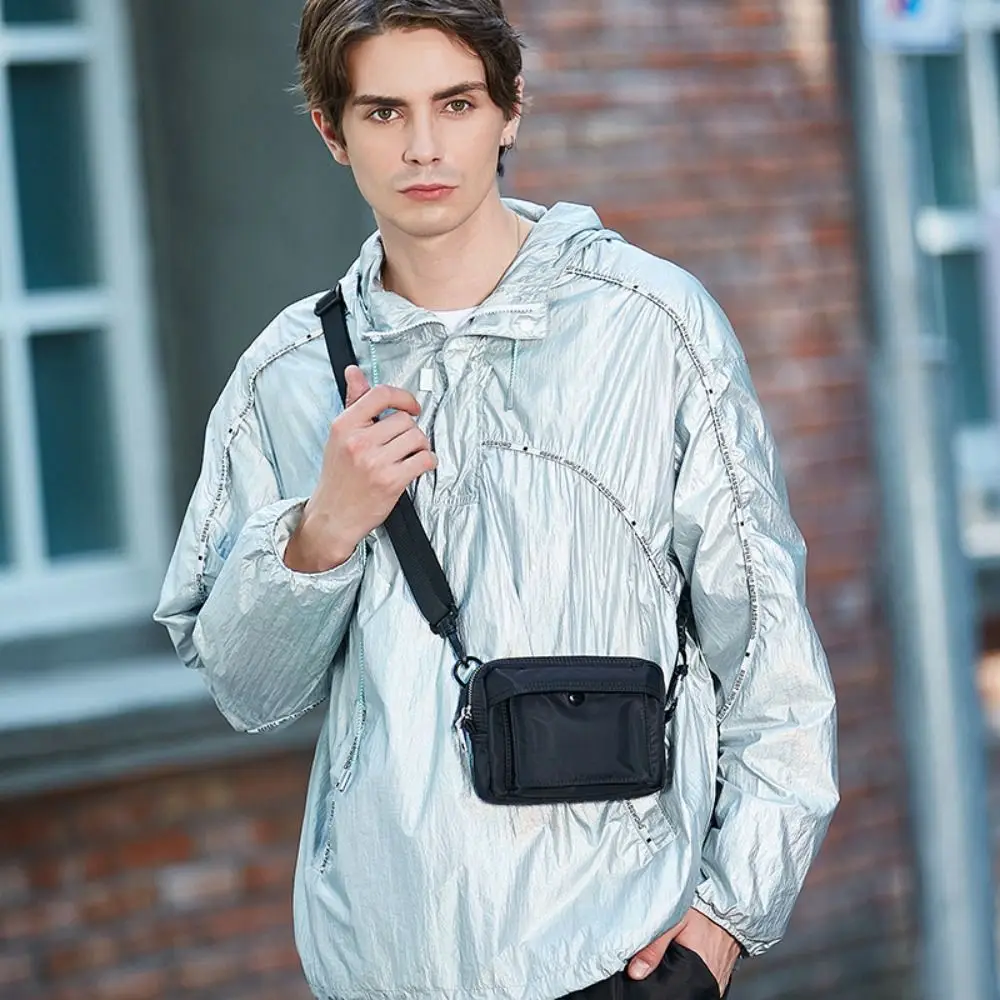 

Solid Color Men Mobile Bags Multifunctional Large Capacity Nylon Crossbody Bag Wide Strap Lightweight Simple Shoulder Bag Women