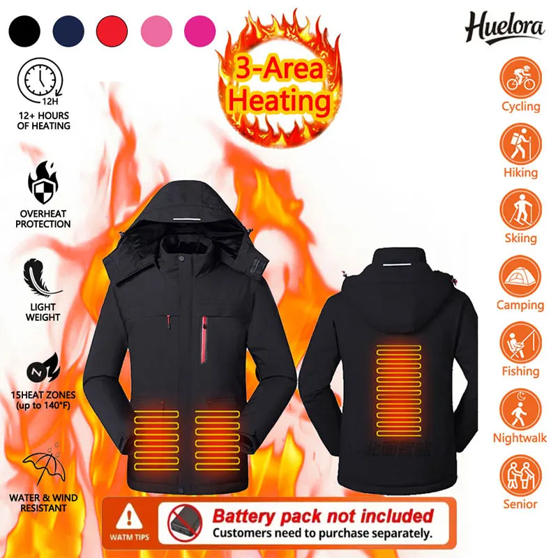 

3-зонная умная куртка с подогревом, толстовка с капюшоном, утолщенная водонепроницаемая женская куртка, зимнее мужское пальто с подогревом (накопитель в комплект не входит)