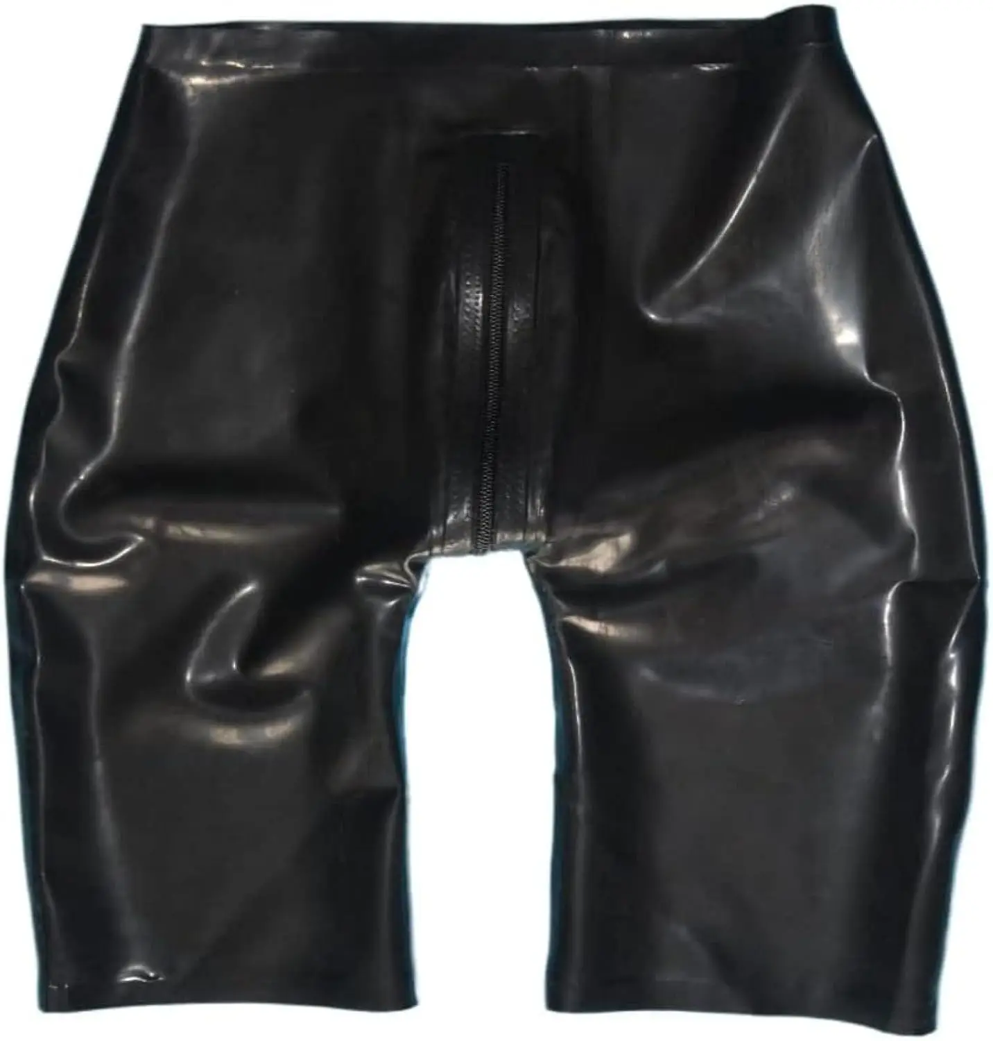 

Handmade Women's Rubber Latex Long Leg Shorts with Way Crotch Zippers