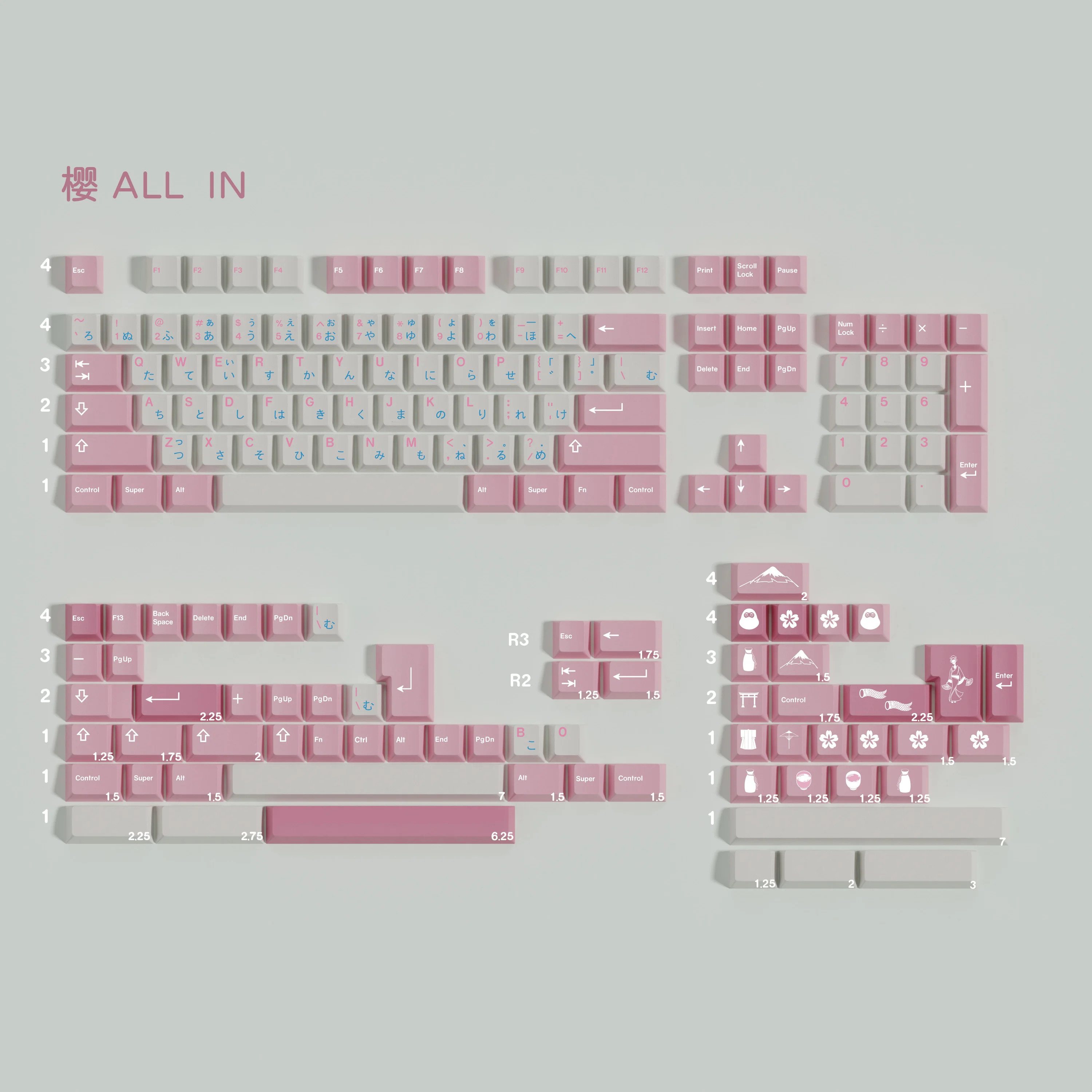 PBT Sakura Pink Keycaps Set Cherry Profile PBT Dye Sublimation Key Cap For MX Mechanical Keyboard 2.25U 2.75U Split Spacebar