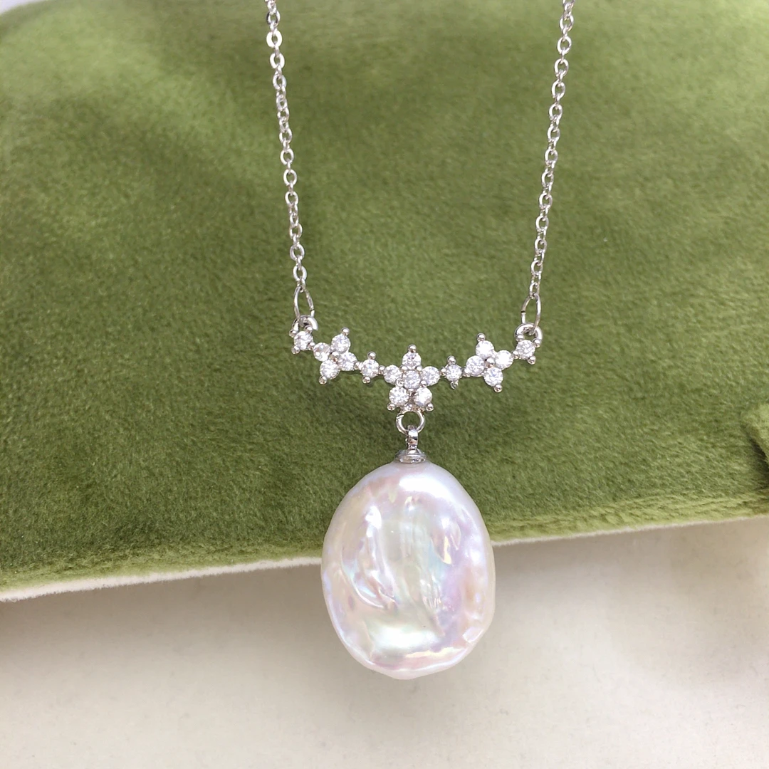 Natural Freshwater Pearl Pendant Aurora Colorful Baroque Square Baroque Clavicle Chain Round Baroque Necklace Banquet Women