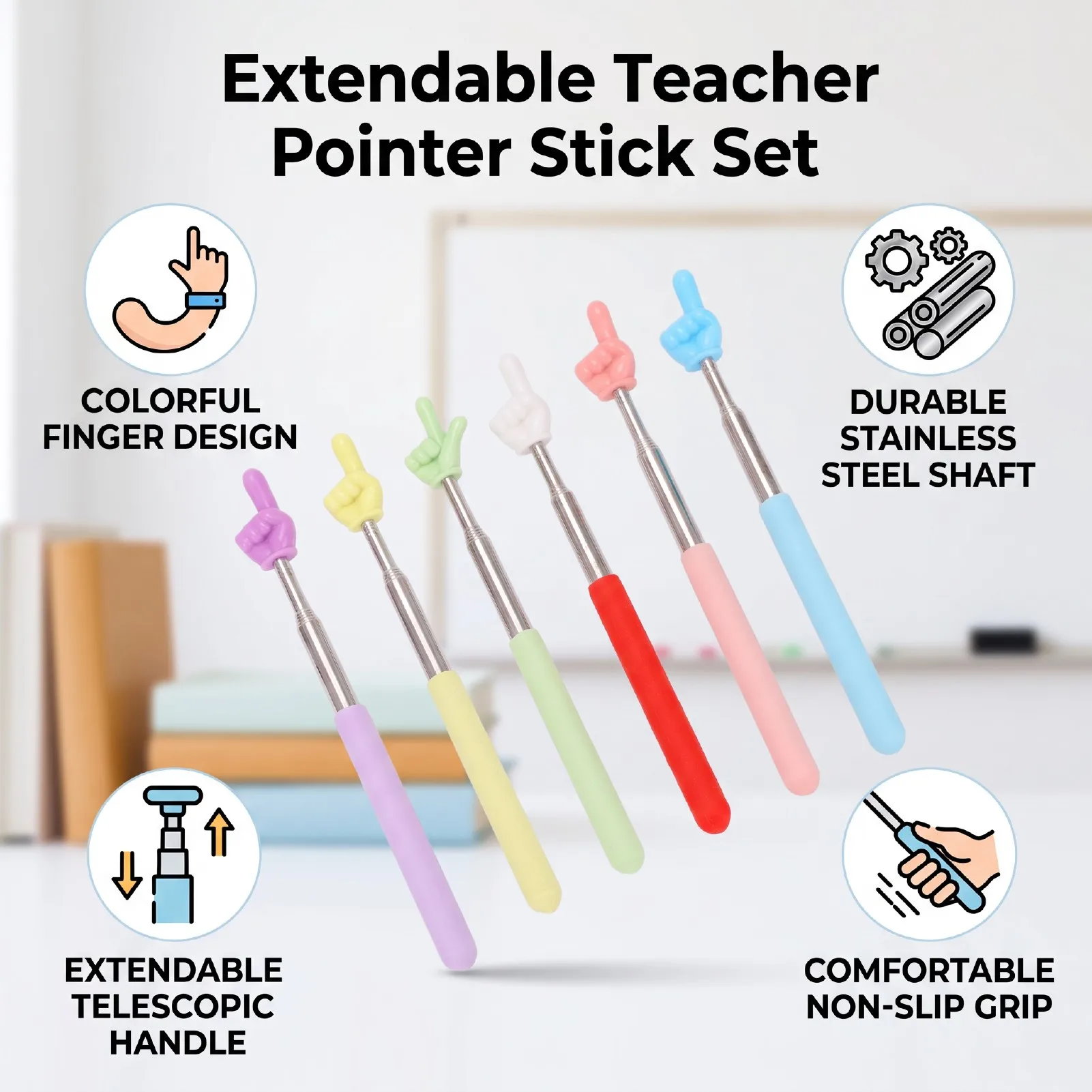 Extendable Teacher Pointer Stick Extendable Teacher Pointer Stick Colorful Finger Pointer Stick Retractable for Classroom