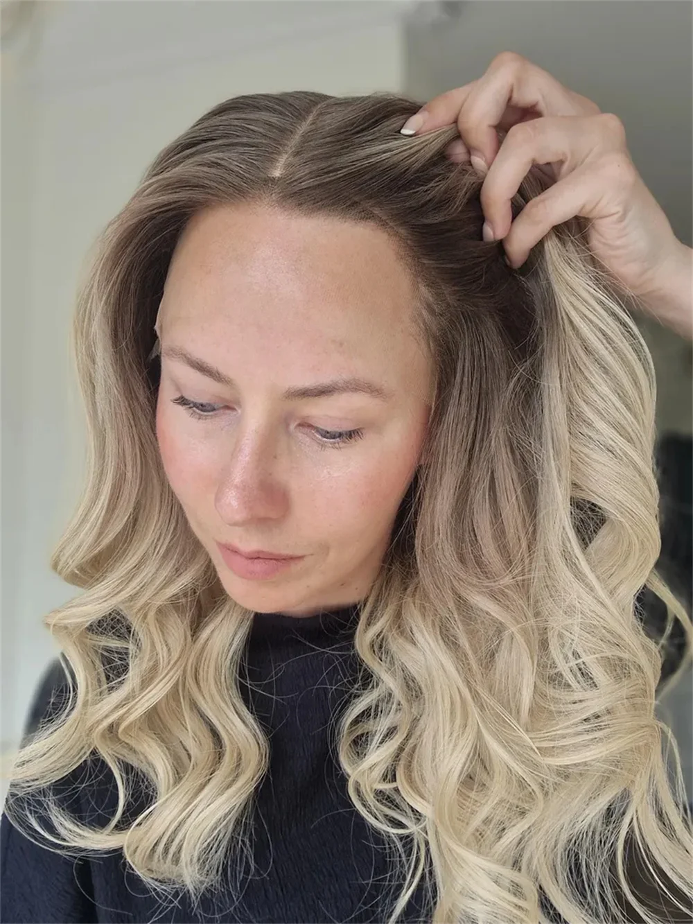 

Синтетический парик на заказ, натуральный балаяж, пепельно-русый, парик спереди, 13x4, HD, кружевной, бесклеевой, низкая плотность, реалистичный вид, пепельные корни