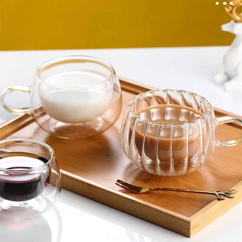 Stripe Mug Double Wall Glass Glasses High Borosilicate Water Cup Breakfast Oatmeal Milk Coffee Water Cup Drinkware Glass Mug
