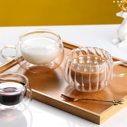Stripe Mug Double Wall Glass Glasses High Borosilicate Water Cup Breakfast Oatmeal Milk Coffee Water Cup Drinkware Glass Mug
